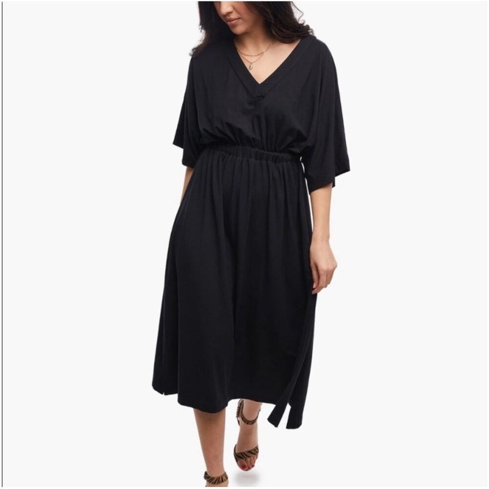 ABLE Womens Nina Dolman Midi Dress Size L Black Cotton Modal Stretch Minimalist